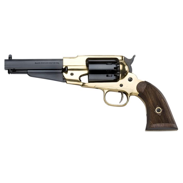 Pietta PF58BR44512 1858 Remington Brass Sheriff 44 Cal 6rd 5.50" Blued Octagonal Steel Barrel & Cylinder, Brass Frame, Checkered Walnut Grip