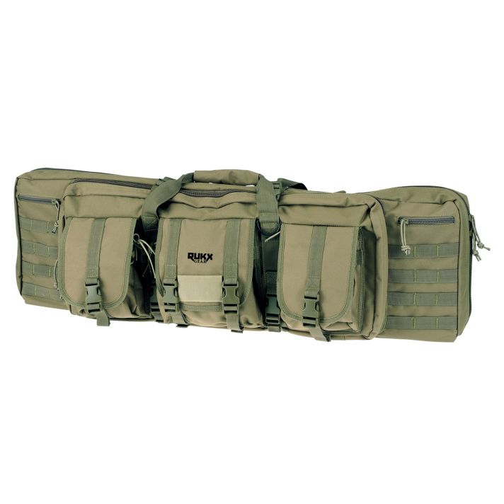 Rukx Gear ATICT42DGG Tactical Double Gun Case 42" Water Resistant Green 600D Polyester w/ Non-Rust Zippers Reinforced Velcro & Adjustable Back Straps