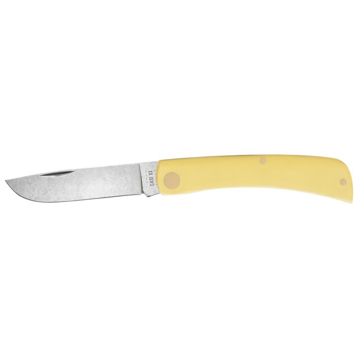 Case 00032 Sod Buster Jr.2.80" Folding Skinner Plain Tumble Polish Chrome Vanadium Steel Blade/Yellow Synthetic Handle