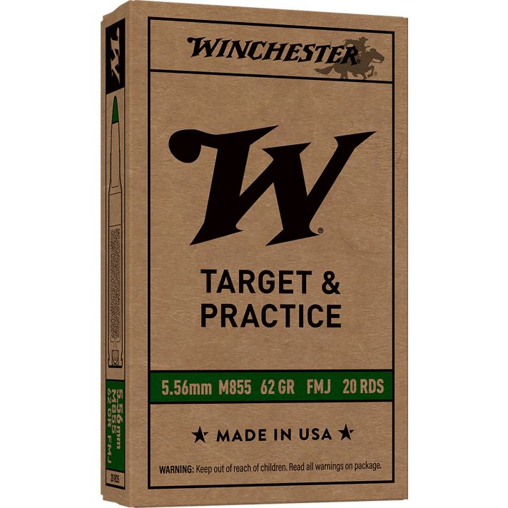 Winchester Ammo WM855K USA M855 Green Tip 5.56x45mmNATO 62gr Full Metal Jacket Lead Core 20 Per Box/50 Case