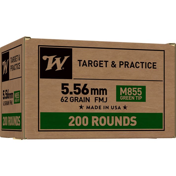 Winchester Ammo WM855200 USA M855 Green Tip 5.56x45mmNATO 62gr Full Metal Jacket 200 Per Box/4 Case