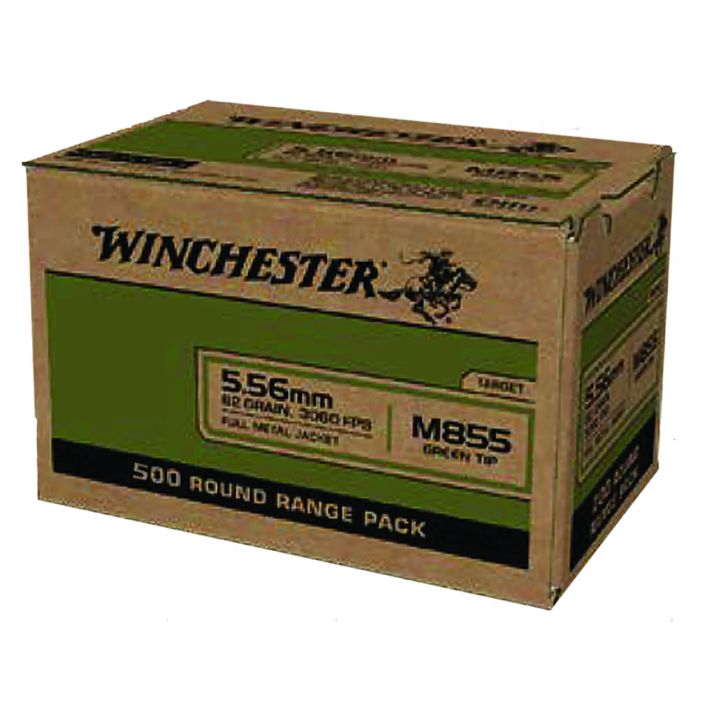 Winchester Ammo WM855500 USA M855 Green Tip 5.56x45mmNATO 62gr Full Metal Jacket 500 Per Box/2 Case