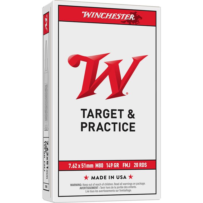 Winchester Ammo WM80 USA M80 7.62x51mmNATO 149gr Full Metal Jacket Lead Core 20 Per Box/25 Case