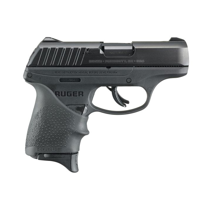 Ruger 13211 EC9s9mm Luger Caliber with 3.50" Barrel, 7+1 Capacity, Black Finish Frame, Serrated Black Oxide Steel Slide & Hogue Beavertail Grip Sleeve Grip