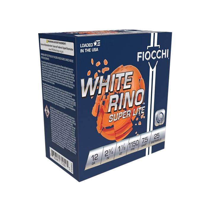 Fiocchi 12WRSL75 Exacta Target White Rino Super Light 12Gauge 2.75" 1 1/8oz 7.5Shot 25 Per Box/10 Case