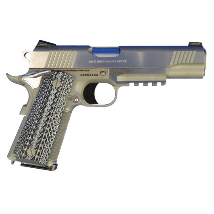 Colt Mfg O1070RGZ 1911 Government 45 ACP 7+1, 5" Stainless National Match Barrel, Serrated Slide &Frame w/Picatinny Rail, Double Diamond Checkered Wood Grip