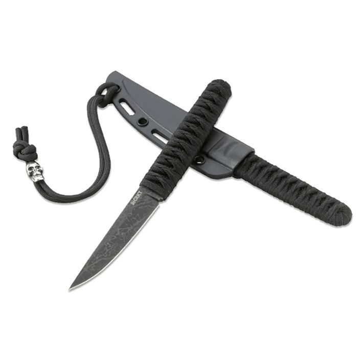 CRKT 2367 Obake3.64" Fixed Plain Acid Etched Gray TiCN 8Cr14MoV SS Blade/ Black Nylon Cord Wrapped Stainless Steel Handle Includes Sheath