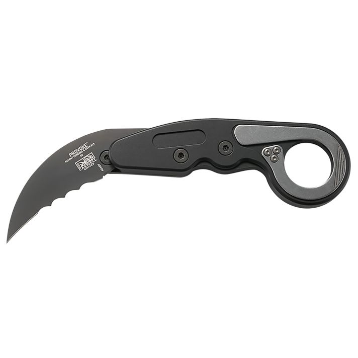 CRKT 4040V Provoke2.41" Folding Hawkbill Veff Serrated Black TiCN D2 Steel Blade, Black Aluminum Handle, Includes Pocket Clip