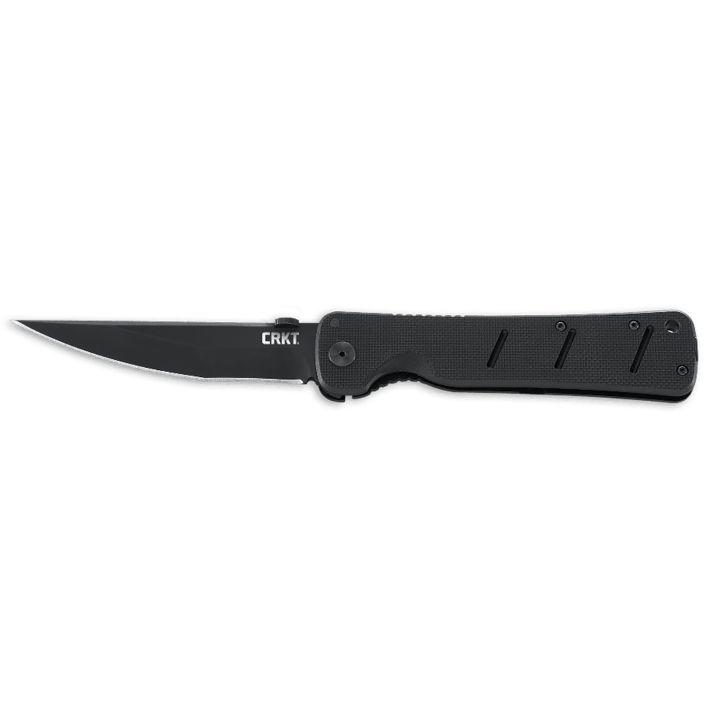 CRKT 2906 Otanashi noh Ken 4.52" Folding Clip Point Plain Black Matte Baked-On Anti Rust AUS-8A SS Blade/ Black Textured G10/SS Handle Includes Pocket Clip
