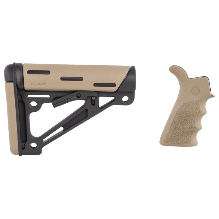 Hogue 15355 OverMolded Collapsible Buttstock Black Synthetic Flat Dark Earth OverMolded Rubber & Flat Dark Earth Rubber Finger Grooved Grip for AR-15, M16 with Commercial Tube (Tube Not Included)