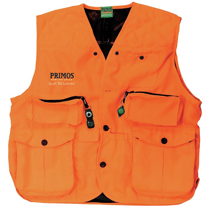 Primos 65702 Gunhunter's Hunting Vest Large Blaze Orange Features Compass & LED Light
