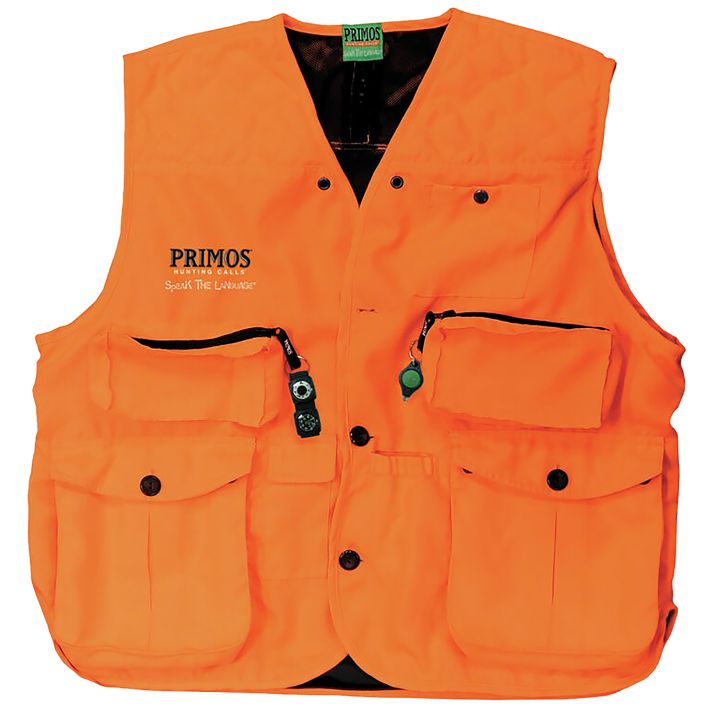 Primos 65705 Gunhunter's Hunting Vest 3XL Blaze Orange Features Compass & LED Light