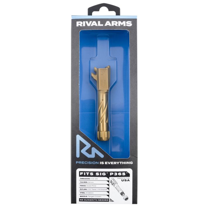 Rival Arms RA20P002E Precision Drop-In Barrel 9mm Luger 3.10" Gold PVD Finish 4340H Steel Material with Threading for Sig P365