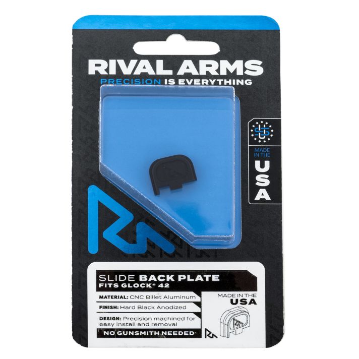 Rival Arms RA43G003A Slide Back Cover PlateSingle Stack Black Anodized Aluminum for Glock 42