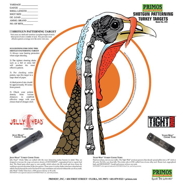 Primos 6041 Patterning TurkeyHanging Paper Targets, For Use With Shotgun 10.75" x 11.50" Multi-Color 12 PK