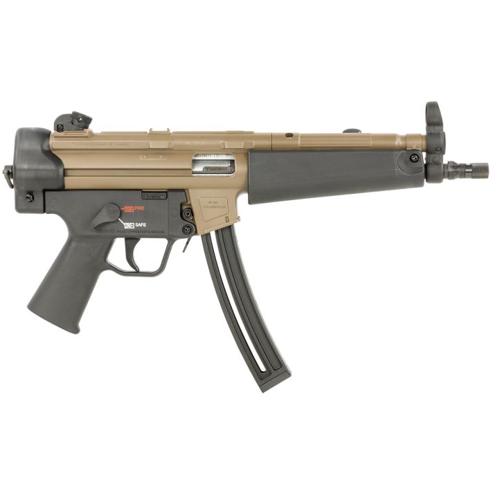 HK 81000630 MP5Sports South Exclusive 22 LR 10+1 8.50" Barrel, Exclusive Flat Dark Earth Finish, No Stock (Sling Mount), Black Polymer Grip, Adjustable Rear Sight, Manual Safety