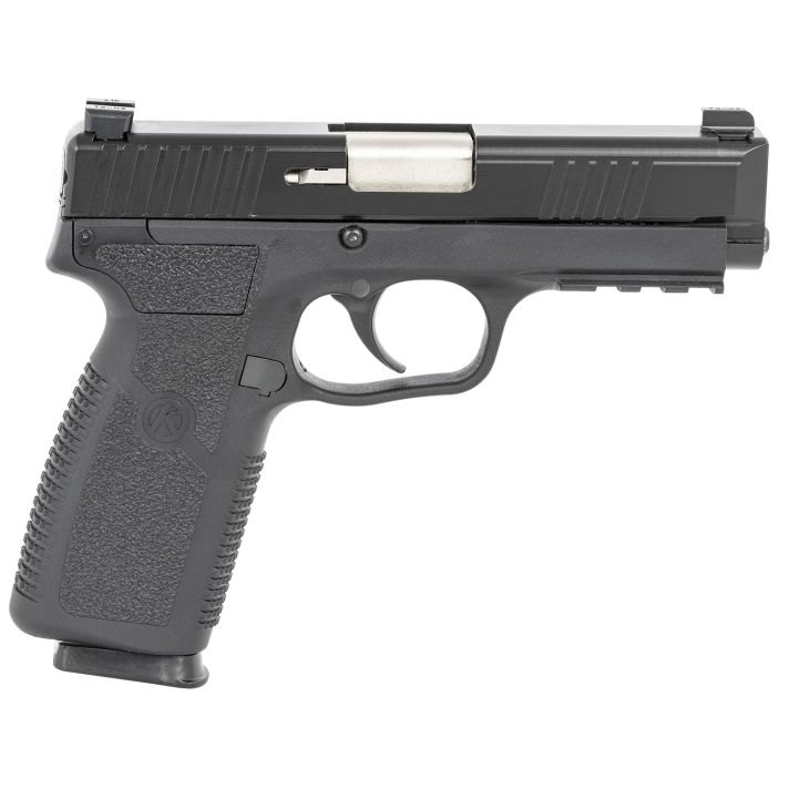 Kahr Arms TP90S94N TP9-29mm Luger Caliber with 4" Barrel, 8+1 Capacity, Black Finish Picatinny Rail Frame, Serrated Matte Black Stainless Steel Slide, Textured Polymer Grip & TruGlo Night Sights