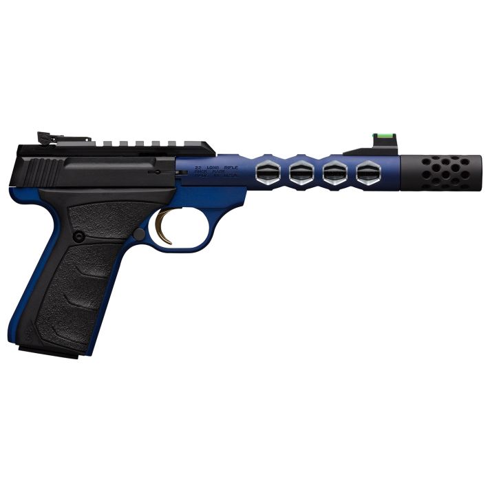 Browning 051562490 Buck Mark Plus 22 LR 10+1 5.90" Vision, Threaded w/Sawtooth Cuts Barrel, Matte Black Optic Ready/Serrated Steel Slide, Blue Anodized Aluminum Black Ultragrip FX Grips