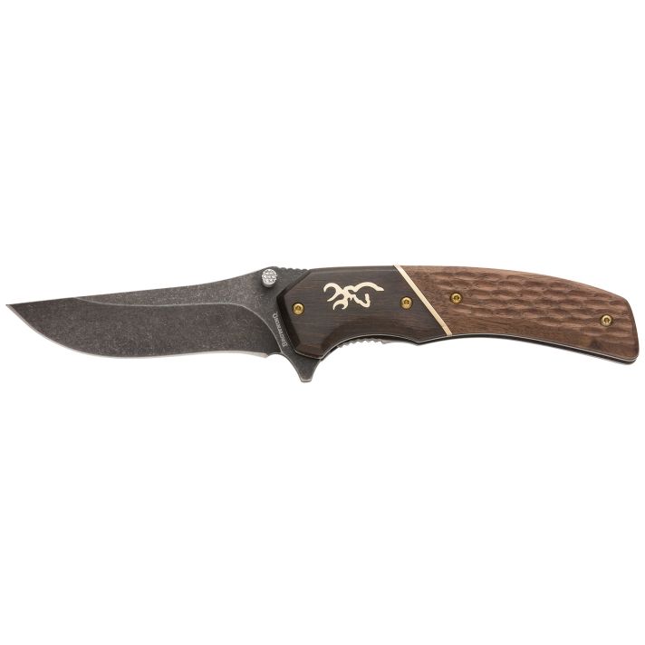 Browning 3220392 HunterLarge 3.50" Folding Drop Point Plain Black Oxide Stonewashed 440C SS Blade/Brown Jigged Hardwood Walnut Handle Includes Pocket Clip
