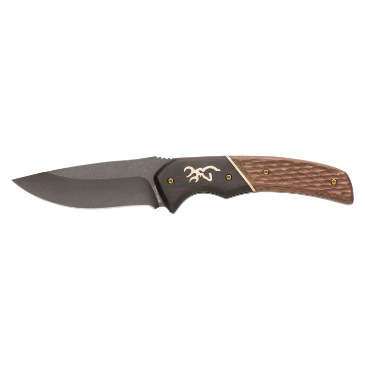 Browning 3220397 HunterLarge 3.63" Fixed Drop Point Plain Black Oxide Stonewashed 440C SS/Blade Brown Jigged Walnut Handle Includes Sheath