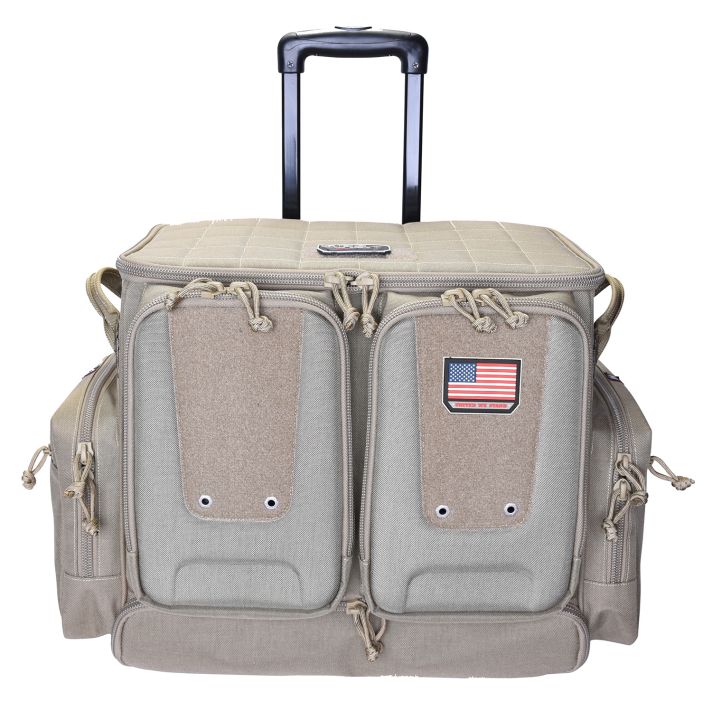 GPS Bags T2112ROB Rolling Tactical Tan 1000D Nylon Teflon Coating with Foam Cradle Holds 6 Handguns, Storage Pockets Holds 4 Additional Guns, Telescoping Handle & ATV Wheels