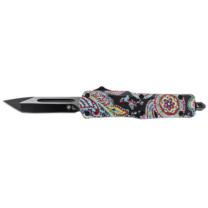 Templar Knife SQT231 Gen II Quilt Small 2.69" OTF Tanto Plain Black Oxide Stonewashed 440C SS Blade, 4.31" Multi-Color Aluminum Handle, Glass Breaker