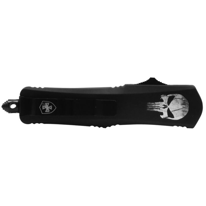 Templar Knife MFL231 Gen II Fallen Slim 3.43" OTF Tanto Plain Black Oxide Stonewashed 440C SS Blade, 5.05" Black w/Skull Aluminum Handle, Glass Breaker