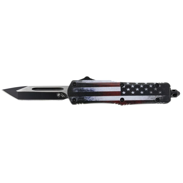 Templar Knife SUS231 Gen II US Flag Small 2.69" OTF Tanto Plain Black Oxide Stonewashed 440C SS Blade, 4.31" US Flag Aluminum Handle, Glass Breaker