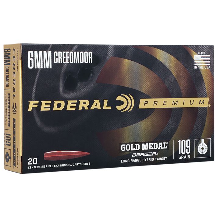 Federal GM6CRDLRHT1 Premium Gold Medal 6mmCreedmoor 109gr Berger Long Range Hybrid Target 20 Per Box/10 Case