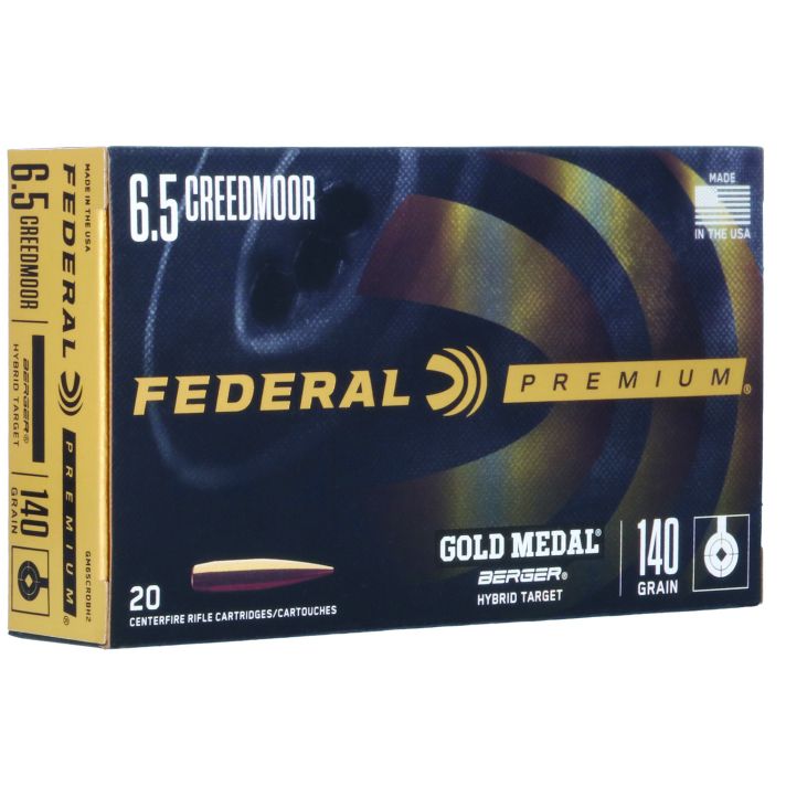 Federal GM65CRDBH2 Premium Gold Medal 6.5Creedmoor 140gr Berger Hybrid Target 20 Per Box/10 Case