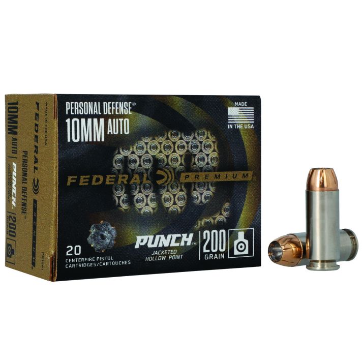 Federal PD10P1 Punch Personal Defense 10mmAuto 200gr Jacketed Hollow Point 20 Per Box/10 Case