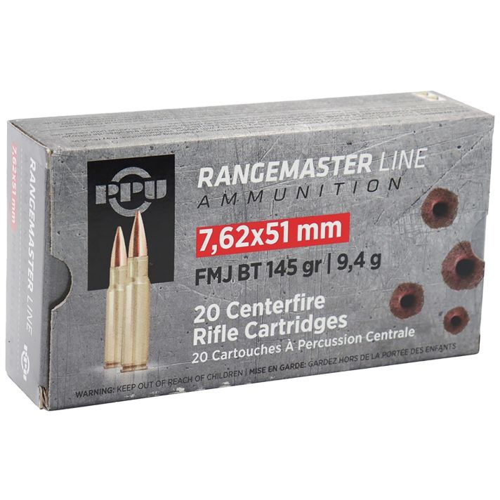 PPU PPRM762 Rangemaster7.62x51mmNATO 145gr Full Metal Jacket Boat Tail 20 Per Box/25 Case