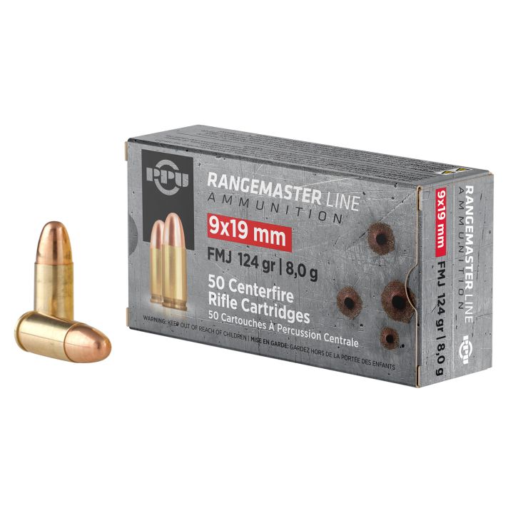 PPU PPRM9 Rangemaster9mmLuger 124gr Full Metal Jacket 50 Per Box/20 Case