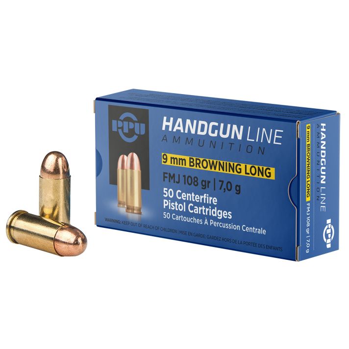 PPU PPH9BL Handgun9mmBrowningLong 108gr Full Metal Jacket 50 Per Box/20 Case