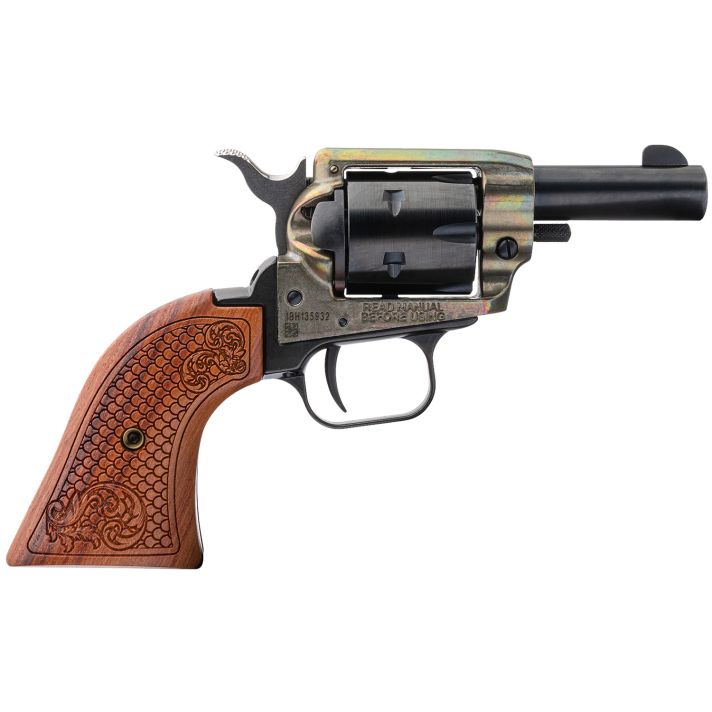 Heritage Mfg BK22CH2WBRN10 Barkeep22 LR 6 Shot, 2.67" Black Oxide Steel Barrel, Simulated Case Hardened Zinc Alloy Frame, Black Oxide Cylinder, Custom Scroll Wood Grip, Manual Safety, Exposed Hammer