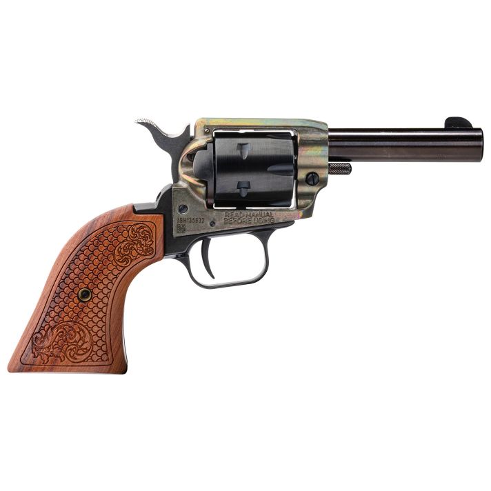 Heritage Mfg BK22CH3WBRN10 Barkeep22 LR 6 Shot, 3" Black Oxide Steel Barrel, Simulated Case Hardened Zinc Alloy Frame, Black Oxide Cylinder, Custom Scroll Wood Grip, Manual Safety, Exposed Hammer