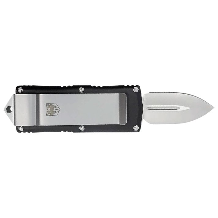 CobraTec Knives BLKOTFMC Money Clip1.75" OTF Plain D2 Steel Blade/Black Aluminum Handle Includes Pocket Clip
