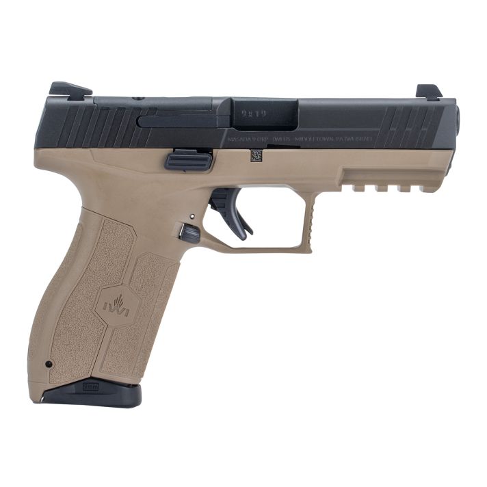 IWI US M9ORP10FD MASADA9mm Luger 10+1 4.10" Black Button Rifled Steel Barrel/Black Optic Ready/Serrated Slide/Flat Dark Earth Polymer Frame w/Picatinny Rail/FDE Polymer Grips Ambidextrous