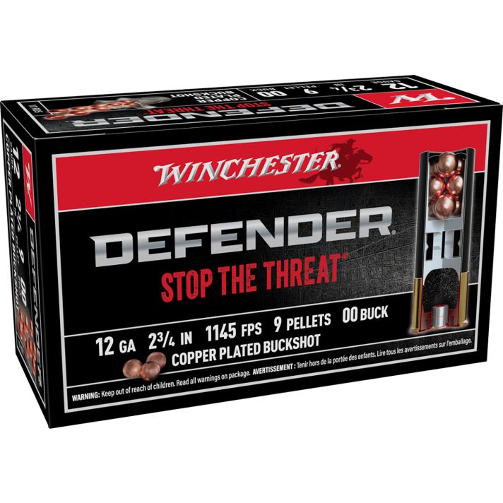 Winchester Ammo SB1200PD Defender12Gauge 2.75" 9Pellets Copper Plated 00Buck Shot 10 Per Box/10 Case