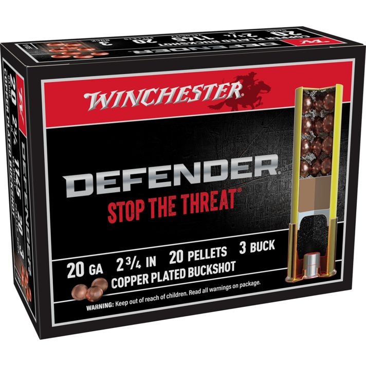 Winchester Ammo SB203PD Defender20Gauge 2.75" 20Pellets Copper Plated 3Buck Shot 10 Per Box/10 Case