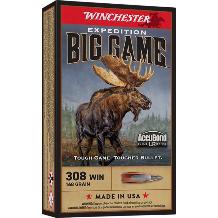 Winchester Ammo S308LR Expedition Big Game Long Range 308Win 168gr Nosler AccuBond Long-Range 20 Per Box/10 Case