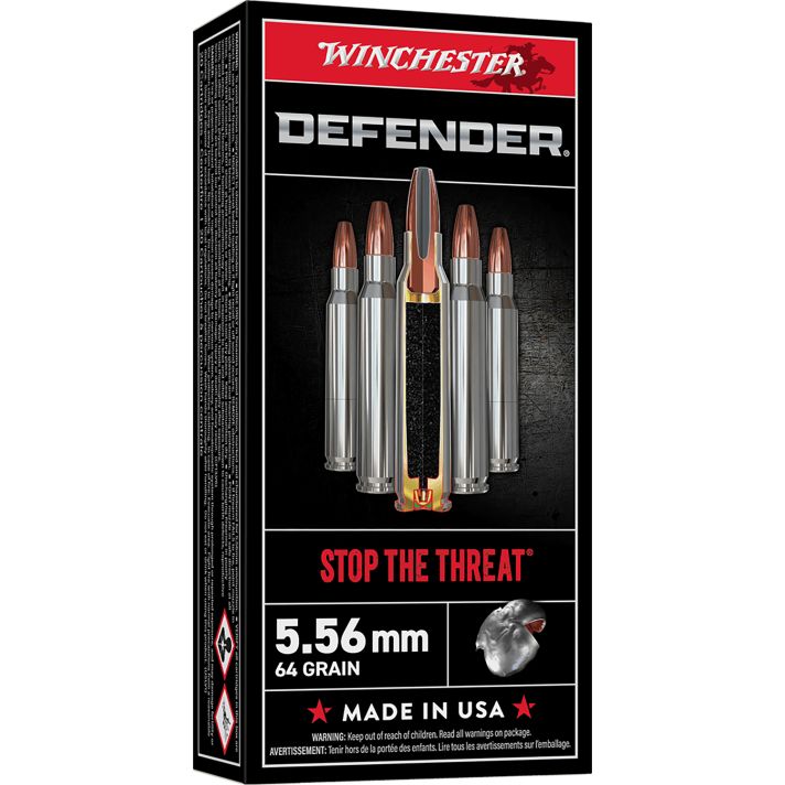 Winchester Ammo S556PDB Defender5.56x45mmNATO 64gr Bonded Solid Base 20 Per Box/10 Case