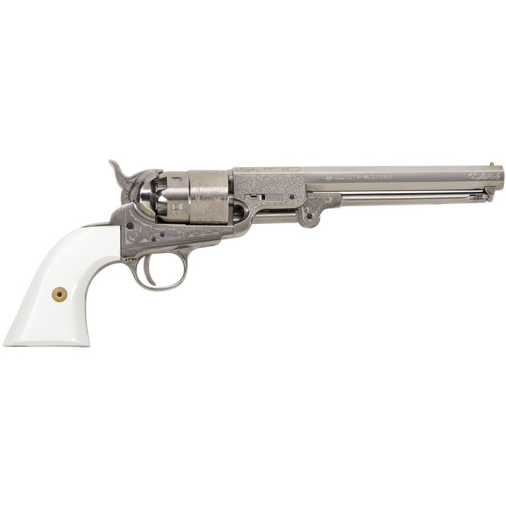 Traditions FR185117 1851 Navy Break Open 44 Cal #11 Percussion 7.50" 6 Shot Nickle Engraved Simulated Ivory Grip