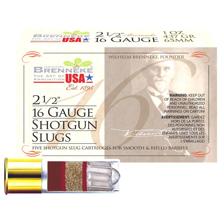 Brenneke SL162BR Brenneke 1616Gauge 2.50" 1oz Slug Shot 5 Per Box/50 Case