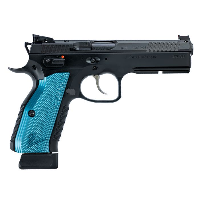 CZ-USA 91251 Shadow 2 Optics-Ready 9mm Luger 4.89" 19+1 Overall Black Finish with Inside Railed Steel with Optic Cut Slide, Blue Aluminum Grip, Non-Tilted Barrel & Picatinny Rail