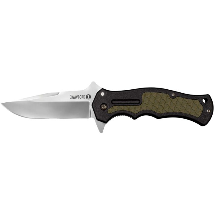 Cold Steel CS20MWC Crawford 1 3.50" Folding Plain 4034 Stainless Steel Blade/Black w/OD Green Traction Inlays GRN Handle Includes Pocket Clip