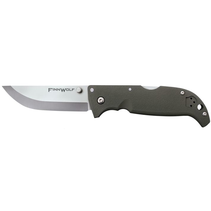 Cold Steel CS20NPF Finn Wolf 3.50" Folding Clip Point Plain Satin Polished AUS-8A SS Blade/OD Green Griv-Ex Handle Includes Pocket Clip