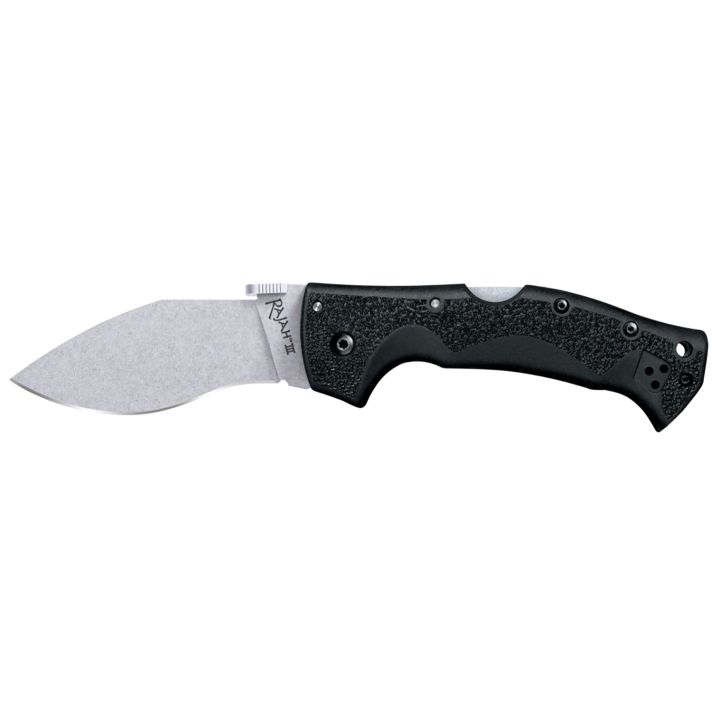 Cold Steel CS62JM Rajah III 3.50" Folding Drop Point Plain Stone Washed AUS-10A SS Blade/Black Griv-Ex Handle Includes Pocket Clip
