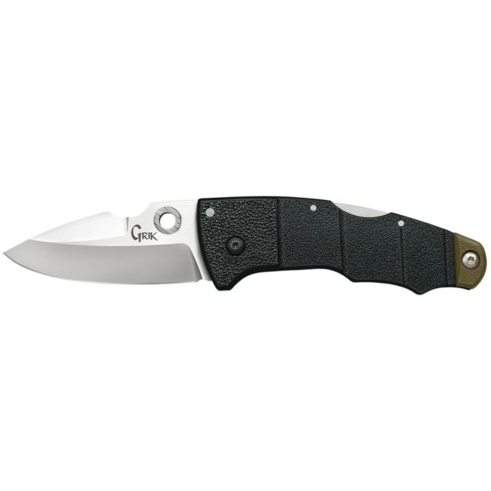 Cold Steel CS28E Grik3" Folding Spear Point Plain Satin Polished AUS-8A SS Blade/Black/OD Green GFN Handle Includes Pocket Clip