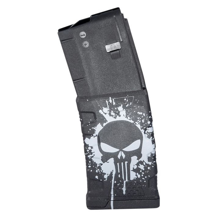 Mission First Tactical EXDPM556PSSWH Extreme Duty30rd 223 Rem/5.56x45mm Fits AR-15/M4 Black w/White Punisher Skull Splatter Polymer